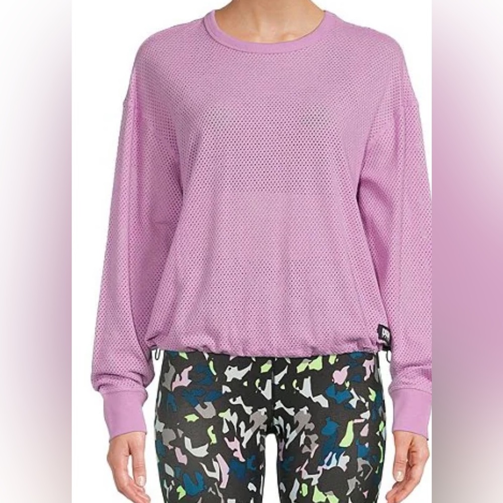 NWT. DKNY Sport Sprint Mesh Long Drop Shoulder Sleeve Crew Neck Pullover Top
